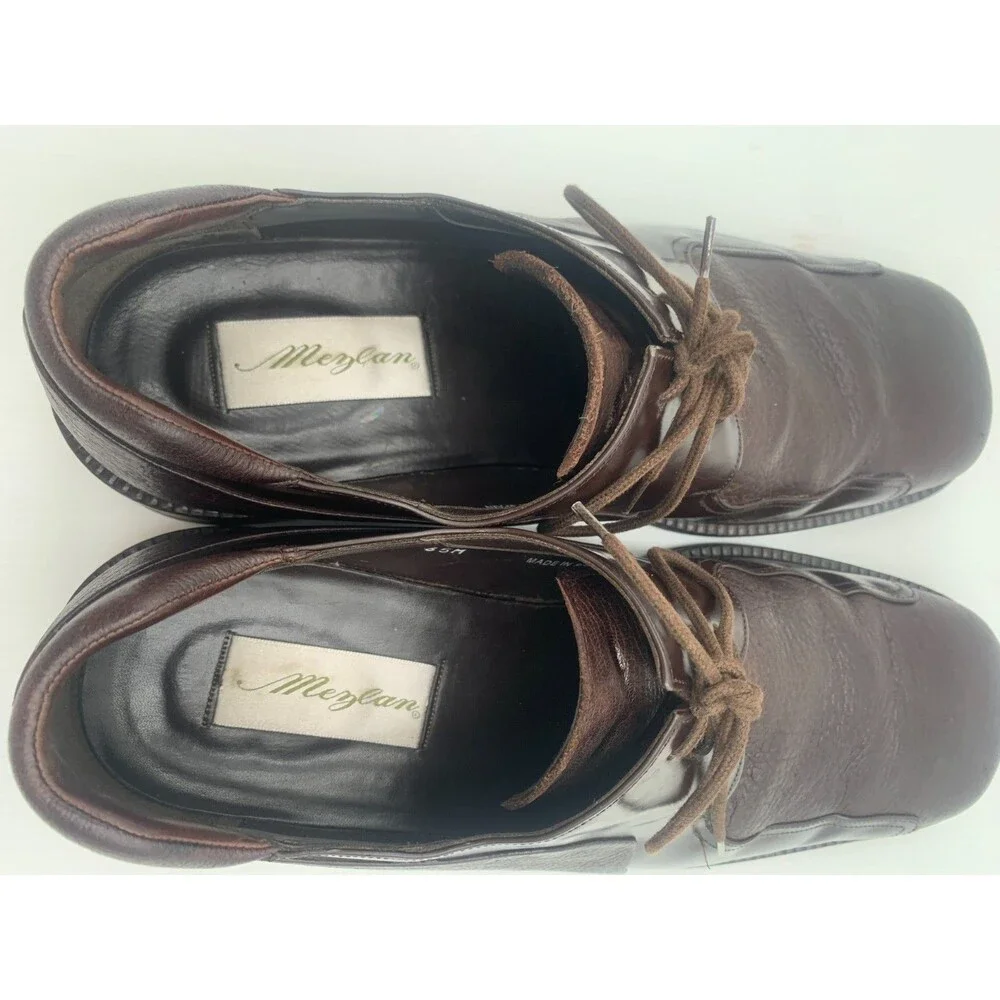Mezlan Picasso Shoes Mens Size 11M Brown Leather Oxford Y2K Square Toe Lace Up